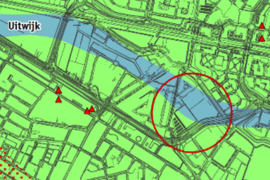 Figuur 3.7: Globale ligging oude stroomgordel “Uitwijk” uit de Late Middeleeuwen binnen projectgebied [a]