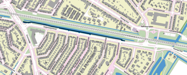 Kaart fietspadtracé langs de Crayensteynstraat